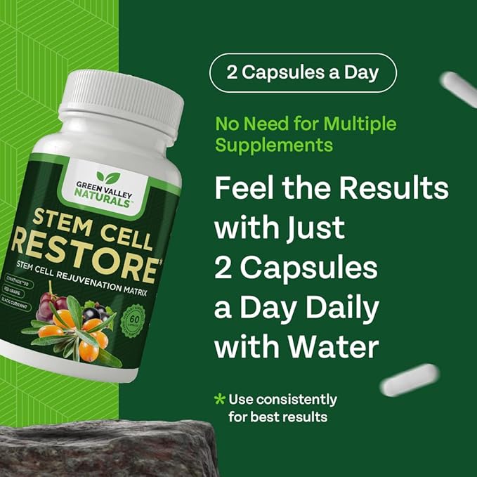 Stem Cell Restore - Regenerative Healing - Healthy Aging Reset - Brain and Cognitive Support - Cartilage, Heart and Kidney Repair - Organic Tibetan Sea Buckthorn (3 Bottles, 180 Count)