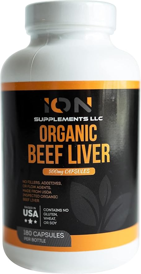 Grass Fed Organic Beef Liver (180 Caps) - Pasture-Raised - Iron, Vitamin A, B Vitamins, Collagen - Promotes Energy, Detoxification, Whole Body Wellness - Ancestral Paleo Living - by Ion Supplements