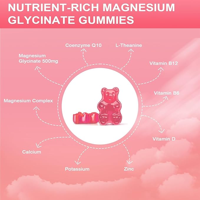 (2 Pack) Magnesium Glycinate Gummies-Magnesium Glycinate 500mg, Magnesium B6 for 120 Peach