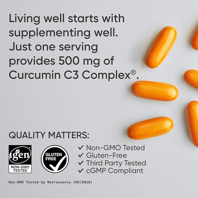 Sports Research Turmeric Curcumin C3 Complex - Softgels with Bioperine Black Pepper Extract & Organic Coconut Oil, Standardized 95% Curcuminoids - Non-GMO Verified & Gluten Free - 500mg, 60 Count