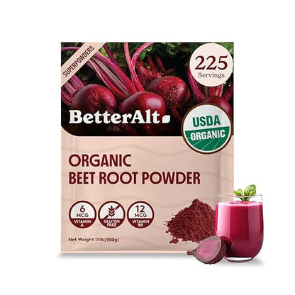 Organic Beet Root Powder, USDA Certified - Nitric Oxide Supplement, Beet Juice Powder Superfood for Healthy Heart, Beetroot Supplement, Beetroot Powder - 225 Servings, 2 lb