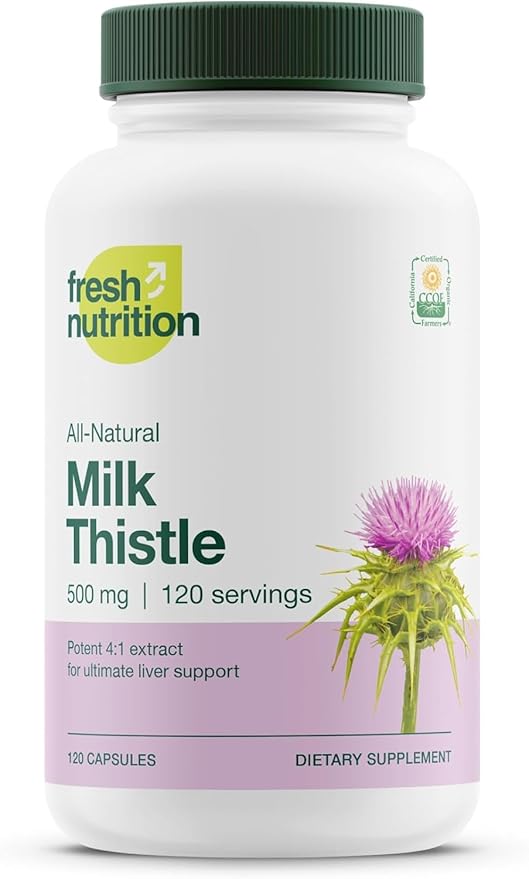 Fresh Nutrition Organic Milk Thistle Supplement 2000mg Potent 4 Month 4:1 - 120 Capsules
