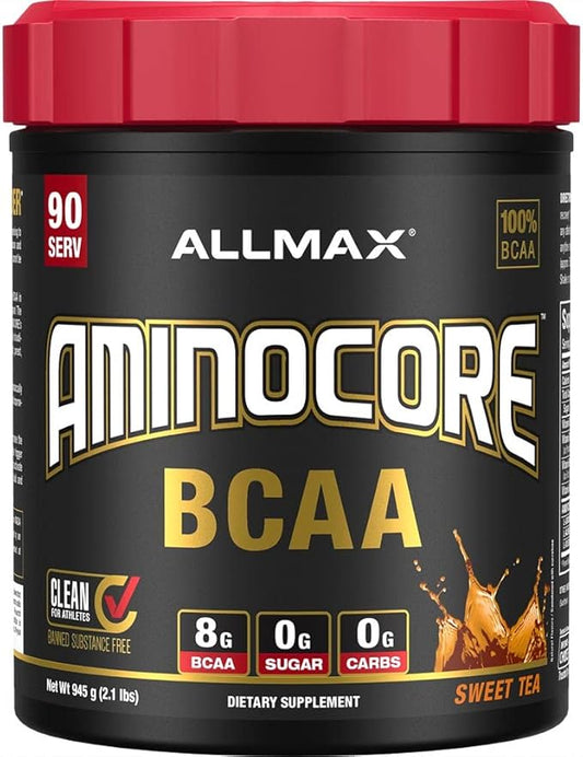 ALLMAX Nutrition AMINOCORE BCAA Powder, 8.18 Grams of Amino Acids, Intra and Post Workout Recovery Drink, Gluten Free, Sweet Tea, 945 g