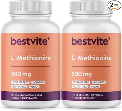 BESTVITE L-Methionine 500mg (240 Vegetarian Capsules) (120x2)