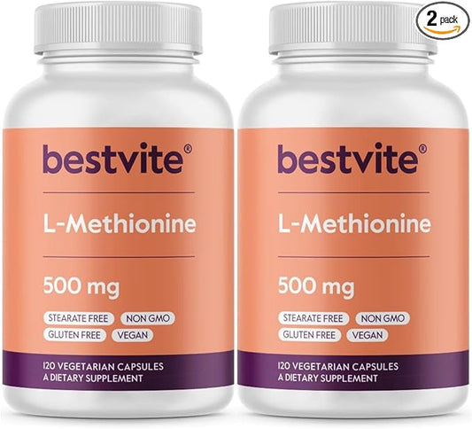 BESTVITE L-Methionine 500mg (240 Vegetarian Capsules) (120x2)