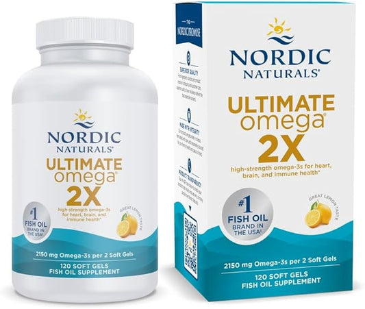 Nordic Naturals Ultimate Omega 2X, Lemon Flavor 120 Soft 2150 mg Omega-3 - Omega-3 Fish 60 Servings