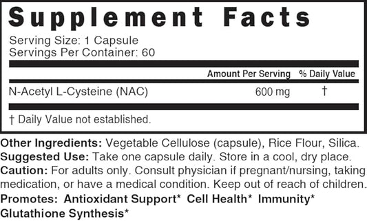 Nature's Fusions NAC Supplement N-Acetyl Cysteine 600 mg (60 Capsules)
