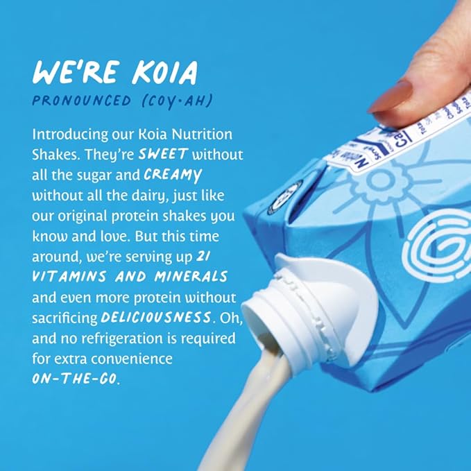 Koia - Plant Based Protein Shake 20g Protein, 3g Sugar, 6g Prebiotic 21 Vitamins 11 fl 12 Bottles