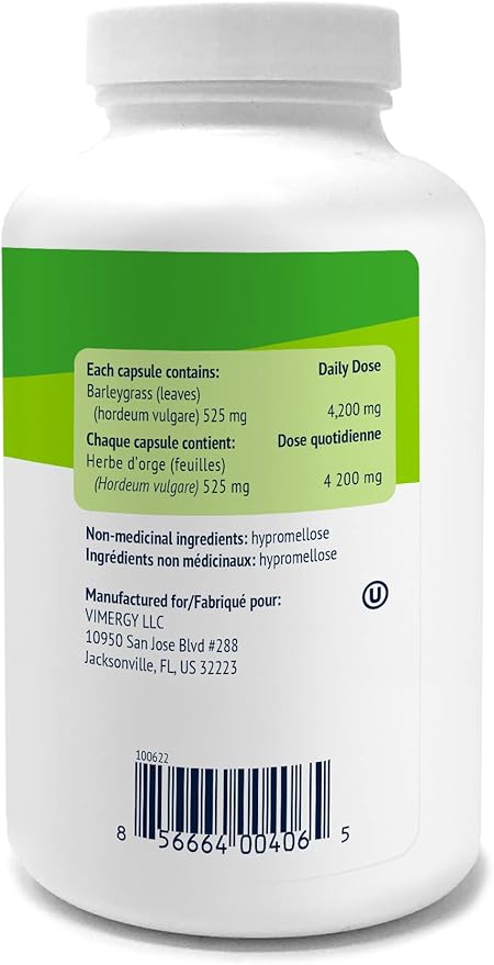 Vimergy Barley Grass Juice Capsules– Clean Superfood-Packed Capsule – Promotes Cardiovascular Health* – Non-GMO, Vegan & Gluten-Free – 240 caps