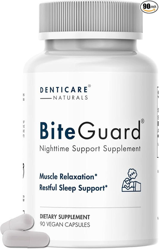 Denticare Bite-Guard for Teeth Grinding & Clenching, TMJ Relief, Calms Jaw with Magnesium - 90 Caps