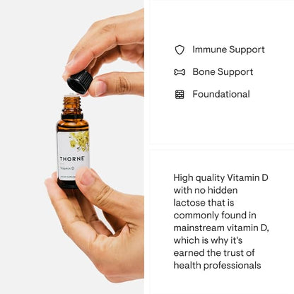 THORNE - Vitamin D Liquid - Vitamin D Supplement - Supports Healthy Bones and Muscles, Cardiovascular Health, and Immune Function* - 1 Fl Oz (30 ml)- 600 Servings