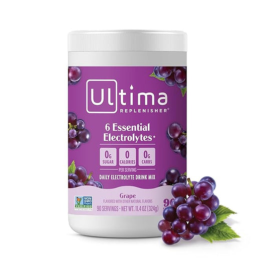Ultima Replenisher Daily Electrolyte Powder Drink Mix – Grape, 90 Servings – Hydration Powder with 6 Key Electrolytes and Trace Minerals – Keto Friendly, Vegan, Non-GMO and Sugar-Free