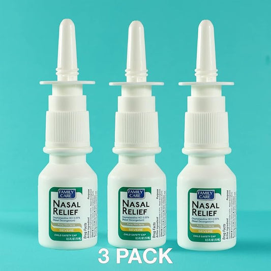 FamilyCare Nasal Relief Spray, Pump Mist, 12 Hours, 3 Pack