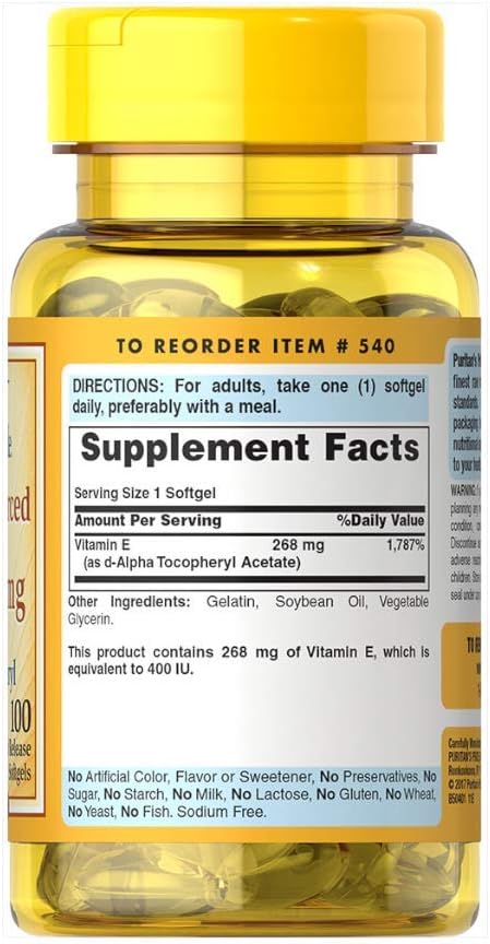 Puritan's Pride Vitamin E 268 mg 400 IU 100 Count