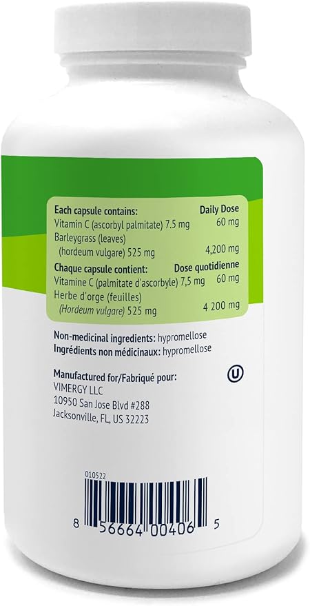 Vimergy Barley Grass Juice Capsules– Clean Superfood-Packed Capsule – Promotes Cardiovascular Health* – Non-GMO, Vegan & Gluten-Free – 240 caps