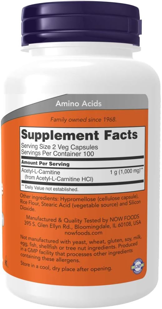 NOW Supplements, Acetyl-L Carnitine 500 mg, 200 Veg