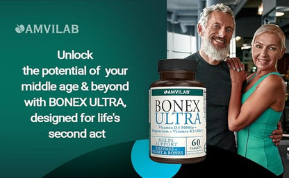 BONEX Ultra Supplement D3, Vitamin K2 (MK7) (MK7) & 60 Tablets 2 Month