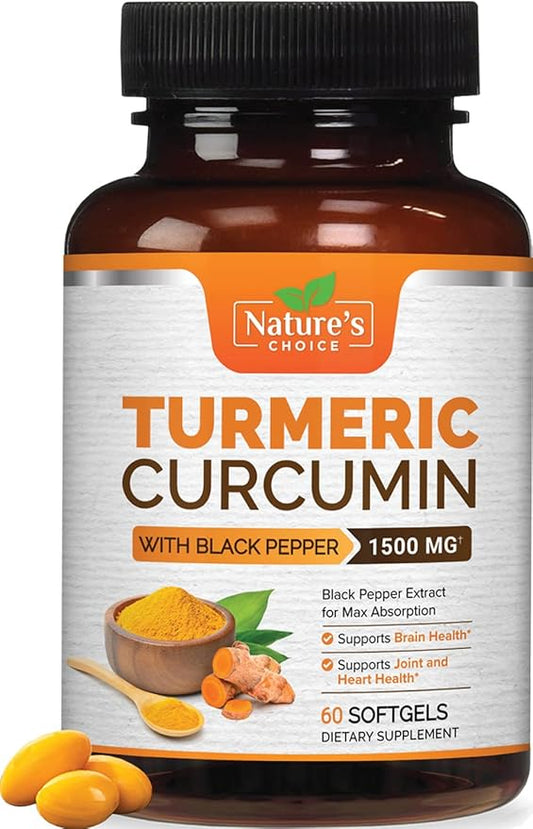 Turmeric Curcumin with Black Pepper Extract 1500mg, Advanced 60 Softgels