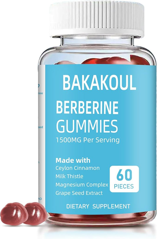 Berberine with Ceylon Cinnamon Gummies, Sugar-Free 1500 mg 500 mg, 60 Gummies