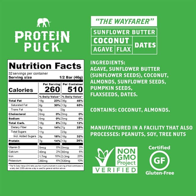 Protein Puck Plant Based Bars 13 grams 16 Count (1 Pack)