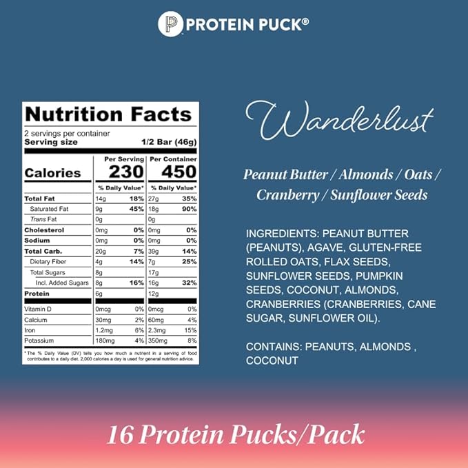 Protein Puck Plant Based Bars 12 grams 16 Count (1 Pack)