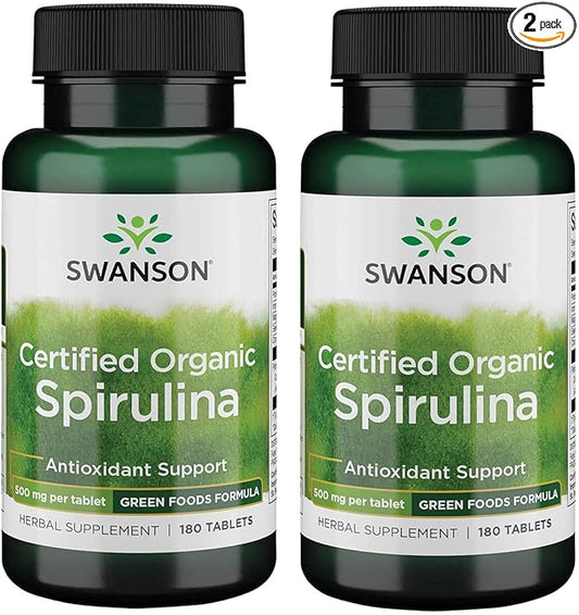 Swanson Certified Organic Spirulina 500 mg 180 Tabs 2 Pack