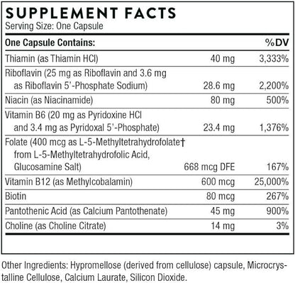 THORNE B-Complex #12 - Vitamin B Complex with Active B12 and Folate - 60 Capsules