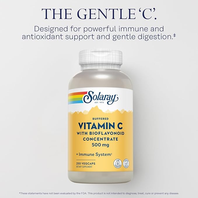 SOLARAY Buffered Vitamin C 500mg 60-Day Guarantee 250 Servings, 250 VegCaps