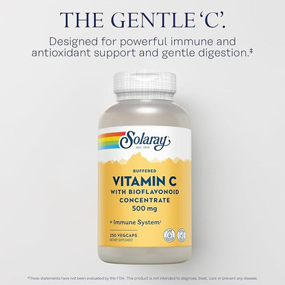 SOLARAY Buffered Vitamin C 500mg 60-Day Guarantee 250 Servings, 250 VegCaps