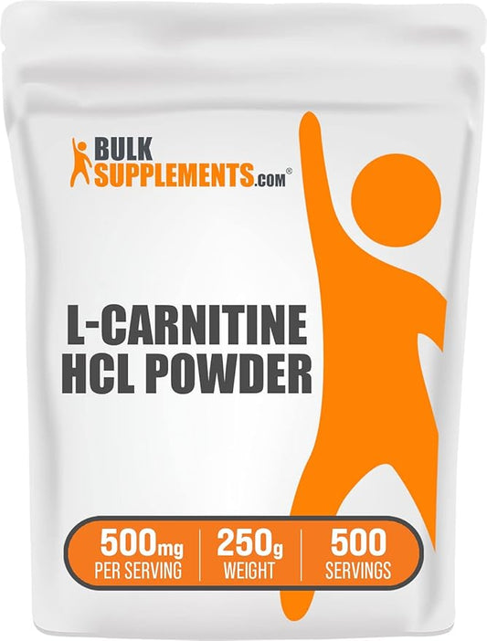 BulkSupplements.com L-Carnitine HCl Powder - Carnitine Supplement, Carnitine Powder, L-Carnitine 500mg - Unflavored & Gluten Free, 500mg per Serving, 250g (8.8 oz) (Pack of 1)