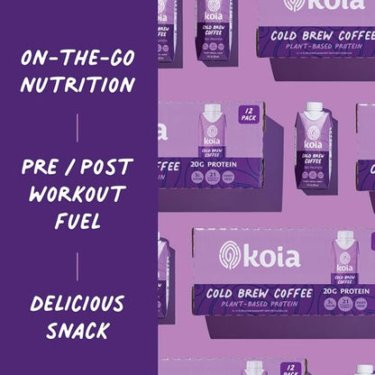 Koia - Plant Based Protein Shake - Cold Brew Coffee - 20g Protein, 3g Sugar, 6g Prebiotic Fiber, 21 Vitamins & Minerals - Dairy Free, Soy Free, Non GMO - Meal Replacement Drinks - 11 fl oz, 12 Bottles