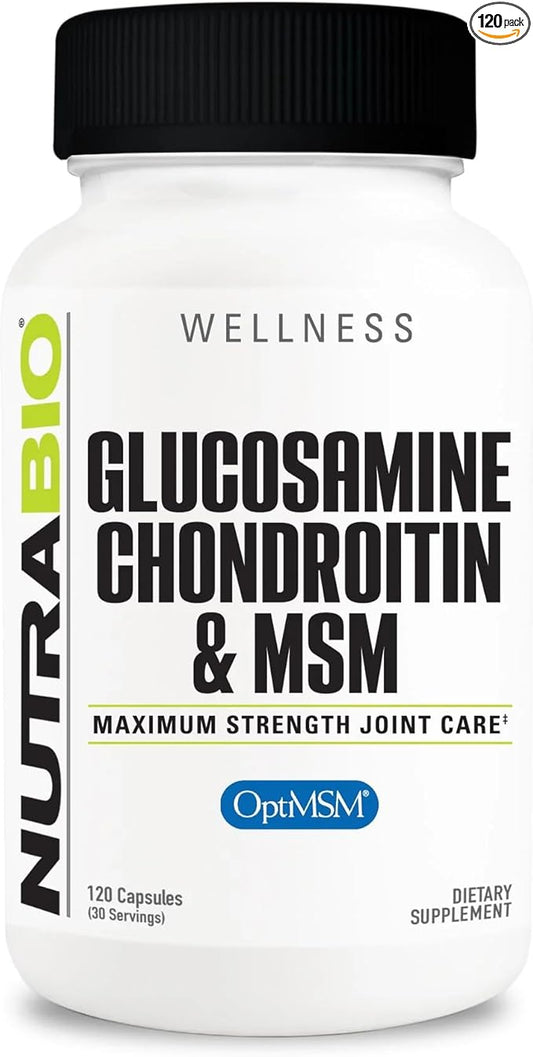 NutraBio Glucosamine Chondroitin & OptiMSM Supplement, 120 Capsules (120 Count)