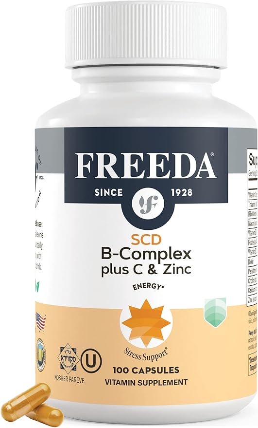FREEDA SCD B Complex with Vitamin C & Zinc – Complete Vitamin B Complex (B1, B2, B3, B6, B12) – 100 Vegetarian Capsules, SCD Legal & Daily Health