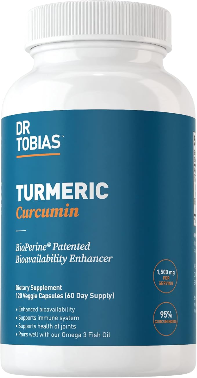Dr. Tobias Turmeric Curcumin Supplement Support,1500 mg 95% Curcuminoids, 120 Capsules