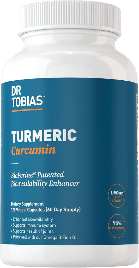 Dr. Tobias Turmeric Curcumin Supplement Support,1500 mg 95% Curcuminoids, 120 Capsules