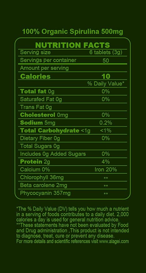 Certified 100% Organic Spirulina Tablets 500mg,300 B-12 with