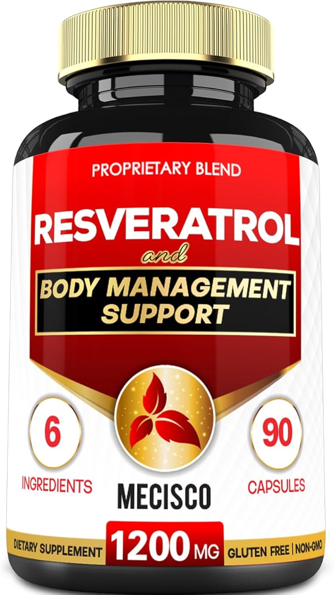 Trans Resveratrol Supplement with Grape Seed, 1000mg Organic 6 Herbal 90 Capsules