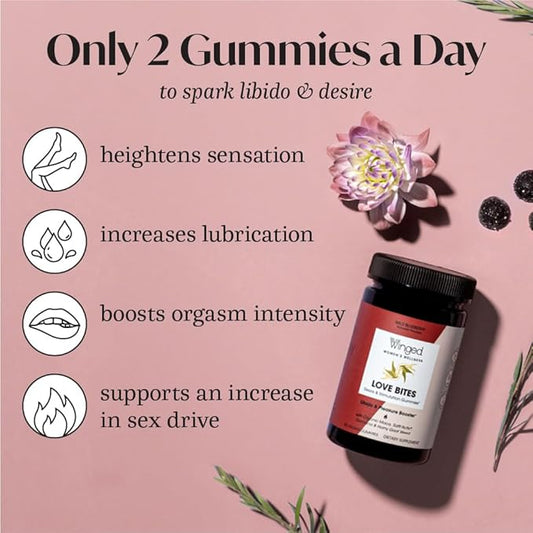 Winged Wellness Love Bites - in The Mood Organic Gluten Free, Non GMO Formula Designed by Women for Women - Stress Management + Feeling Hot Energy - 50 ct.