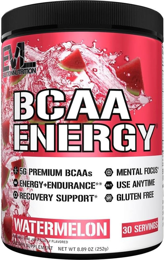 EVL BCAAs Amino Acids Powder - BCAA Energy Pre Workout Powder for Muscle Recovery Lean Growth and Endurance - Rehydrating BCAA Powder Post Workout Recovery Drink with Natural Caffeine - Watermelon