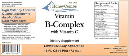 HoneyCombs Vitamin B Complex Drops – B1, B2, B2, B3, B3, B5, B5, B6, B6, B7, B7, B9, B9, B12 B12 & 16 Fl