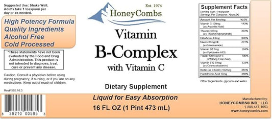 HoneyCombs Vitamin B Complex Drops – B1, B2, B2, B3, B3, B5, B5, B6, B6, B7, B7, B9, B9, B12 B12 & 16 Fl