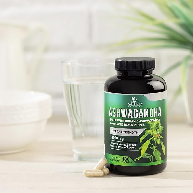 Nature's Nutrition Organic Ashwagandha Capsules Extra 1950mg - 180 Capsules