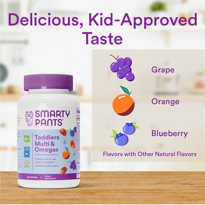 SmartyPants Toddler Multivitamin Gummies: Omega 3 D3, C, B12, B6, B6, Vitamin 90 Count (30 Day