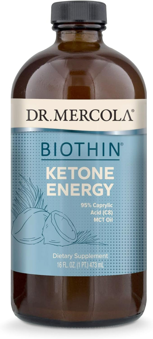 Dr. Mercola, Biothin Ketone Energy Caprylic Acid MCT Oil, 16 FL oz (1 PT.) 473 mL, 31 Servings, Non GMO, Soy-Free, Gluten Free