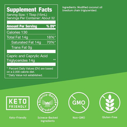 Bulletproof MCT Oil Made with C10 and C8 Oil, 16 Ounces, Keto Supplement for Sustained Energy