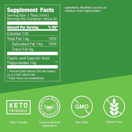 Bulletproof MCT Oil Made with C10 and C8 Oil, 16 Ounces, Keto Supplement for Sustained Energy