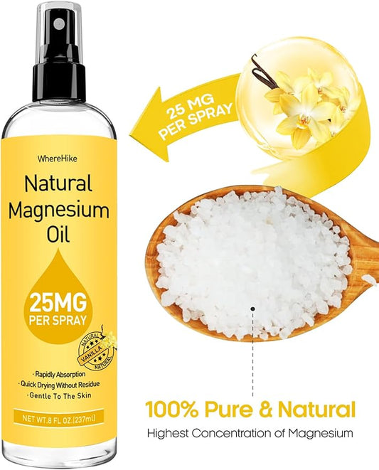 Pure Magnesium Oil Spray for Feet,Ideal Gift for Sleep & Muscle Relaxation,Better Sleep,Rapid Absorption,Quick Drying Without Residue-Vanilla