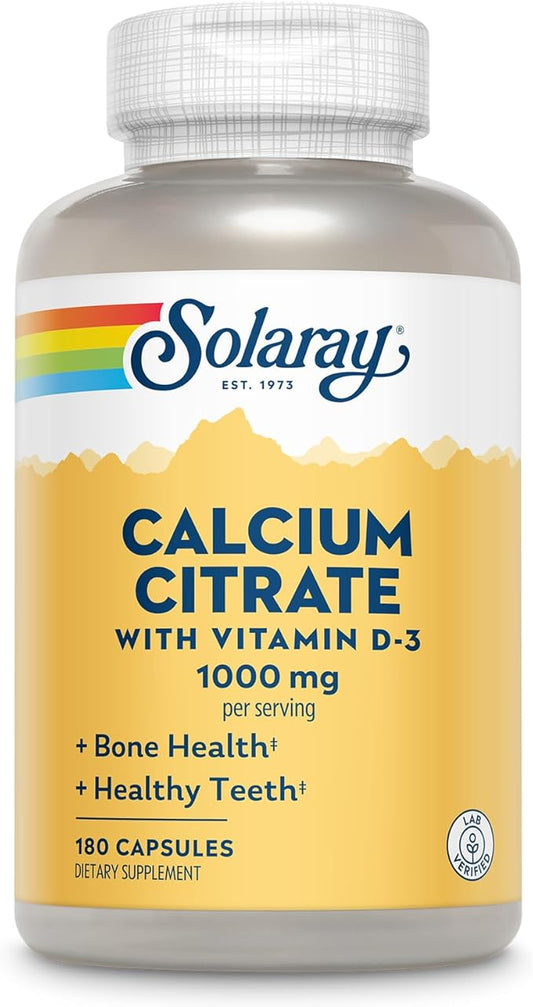 Solaray Calcium Citrate with Vitamin D3 1000mg 60-Day Guarantee 30 Servings, 180 Capsules