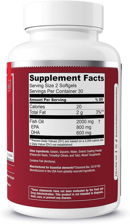 Essential Elements Omega-3 Fish Oil Supplement 60 Softgels