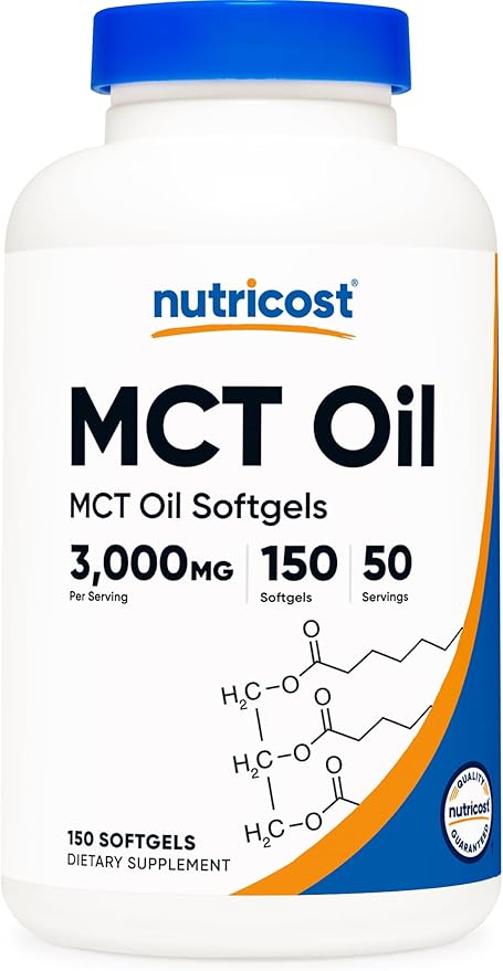 Nutricost MCT Oil Softgels 1000mg, 150 SFG (3,000mg Serv) - Great for Keto, Ketosis, and Ketogenic Diets